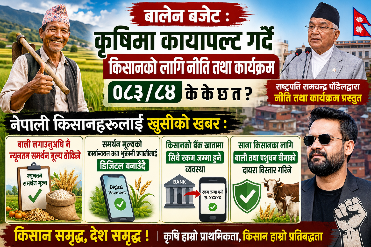 बालेन बजेट : कृषिमा कायापल्ट गर्दे ०८३/८४ को नीति तथा कार्यक्रममा किसान केन्द्रमा : बीमादेखि डिजिटल भुक्तानीसम्म