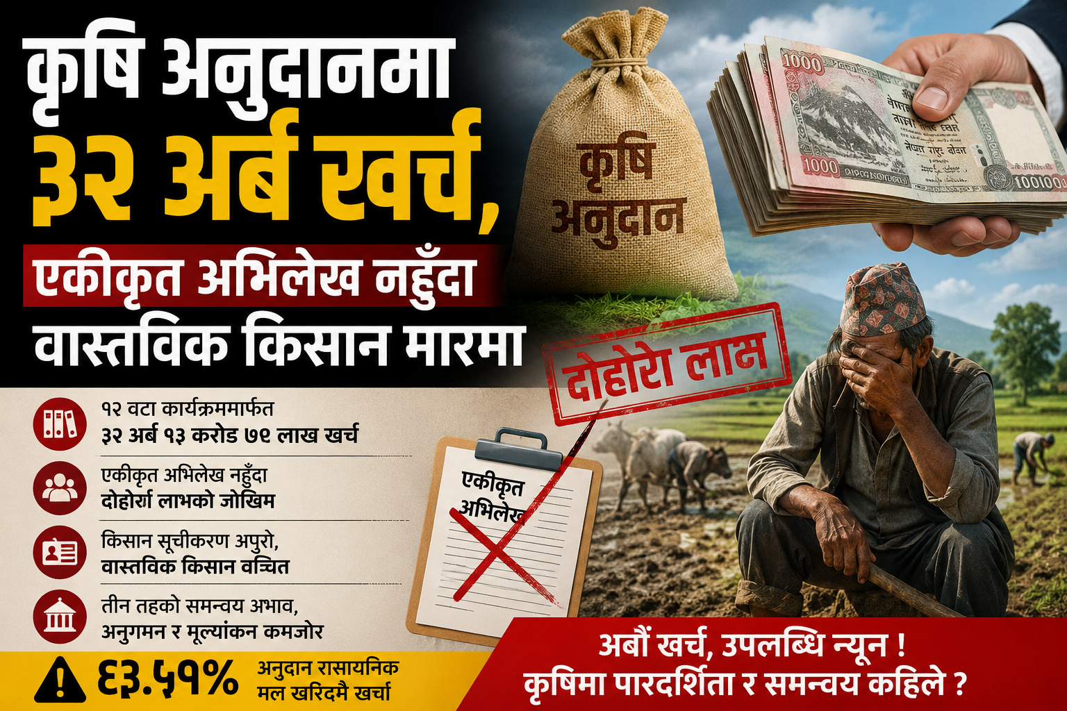 कृषि अनुदानमा ३२ अर्ब खर्च, एकीकृत अभिलेख नहुँदा वास्तविक किसान मारमा